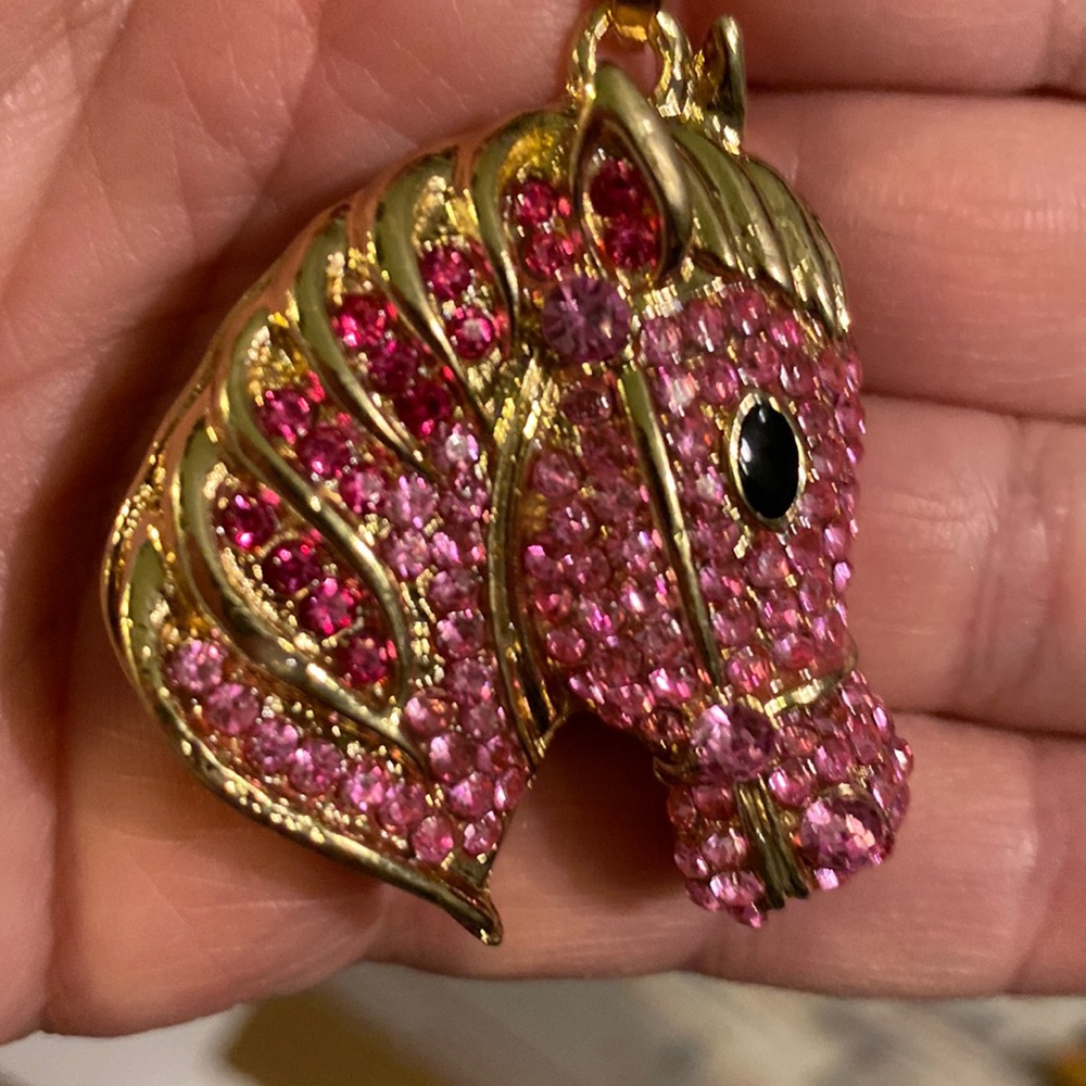 Pink crystal horse necklace